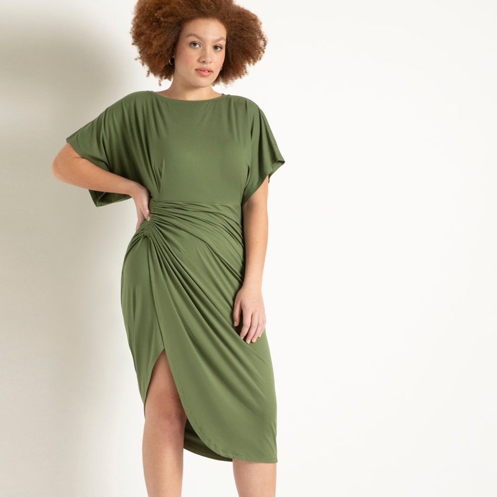 ELOQUII Dolman Sleeve Gathered Skirt Dress